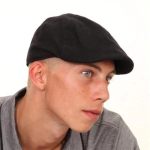 Black 100% Cotton Flat Cap Soft Lightweight Pre Formed Peak 4 Sizes - Picture 1 of 5