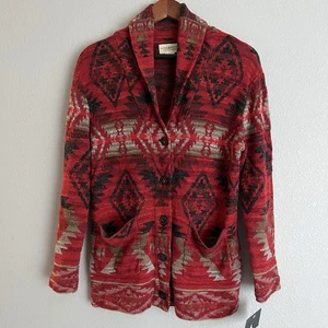 Cárdigan Denim Supply Ralph Lauren para mujer con cuello chal azteca talla M rojo - Imagen 1 de 7
