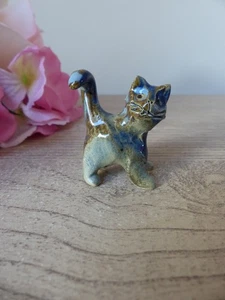 Miniatur Katze Keramik Töpferei, Katzenfigur Ton Handarbeit - Bild 1 von 10