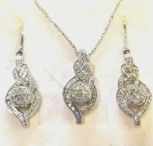 White Diamond Necklace Earrings Set In Platinum Overlay  - Picture 1 of 7