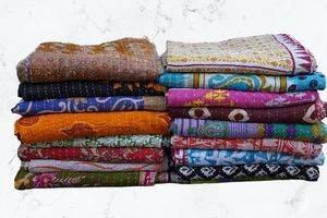 Twin Cotton Quilt, 5pcs Reversible Vintage Bedspreads, Kantha Stitch Blanket,... - Picture 1 of 8