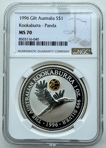 NGC MS70 Australia Perth Mint 1996 Kookaburra Panda Privy Mark Silver Coin 1oz - Picture 1 of 4