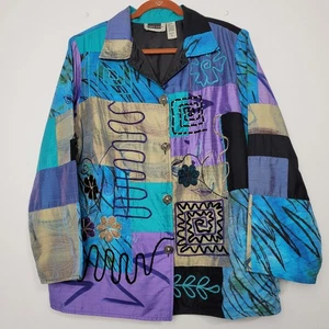 Chaqueta de retazos mixtos vintage Maggie Barnes talla 1X multicolor bordada artística - Imagen 1 de 14