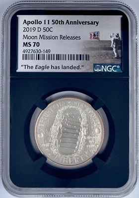 2019 D 50C Apollo 11 50th Anniversary Half Dollar NGC MS 70 Moon Mission Release - Image 1 of 2