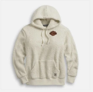 Harley Davidson Enchanted Sherpa Hoodie Women Large Pullover Off White - Picture 1 of 11
