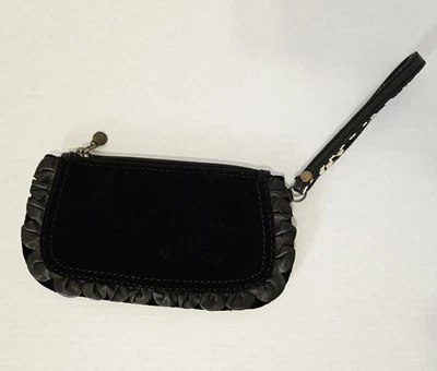 Cartera Monedero Lucky Brand Negra/Blanca Gamuza Pequeña Cremallera Muñequera Cartera Peace Dove Foto 1 de 4