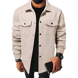 Men Shirts Coat Button Down Tops Mens Autumn Plain Long Sleeve Jacket Blouses - Picture 1 of 40