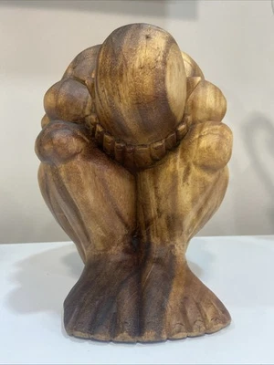 Scultura Meditativa Buddha Yogi Piangente Legno Intagliato Circa 30 Cm Vintage - Immagine 1 di 4