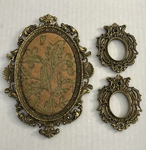 3 Vintage Oval Brass Picture Frames 1 Lg 2 Small French Ornate Scroll Shell - Picture 1 of 6