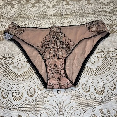 VINTAGE AUDEN Pink Black Lace  Size Large Panty Nylon Blend FLAWED - Image 1 of 4