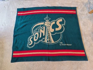 Vintage 1994 NBA Seattle Sonics Biederlack 57x47 Green Tan Red Lap Throw Blanket - Bild 1 von 11