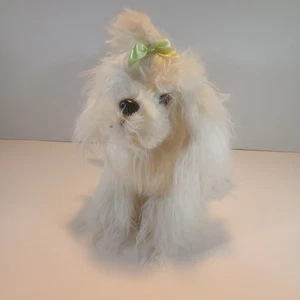 Battat White Plush Dog Maltese Puppy Shih Tzu Dog Green Bow 10" - Picture 1 of 8