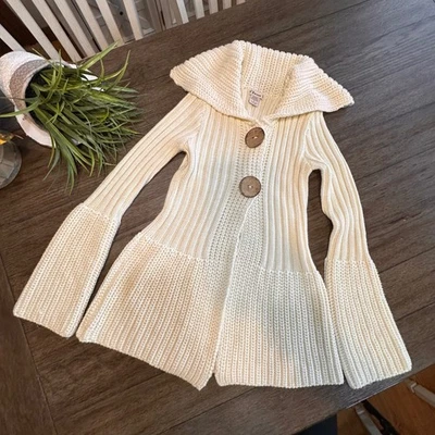 Forever Cream Ribbed Knit Shawl Collar Bell Sleeve Cardigan Sweater Women's S - Image 1 of 4