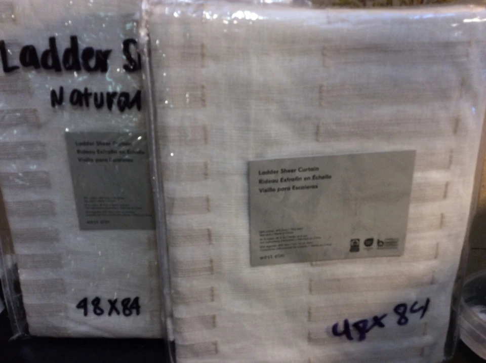West Elm Two (2) Sheer Cotton Linen Ladder Stripe Curtains 48x84 Natural NWT! - Image 1 of 1
