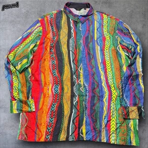 Coogi Shirt Mens 4XL Multicolor 100% Silk Australia Button Up Big Logo Vibrant - Picture 1 of 12