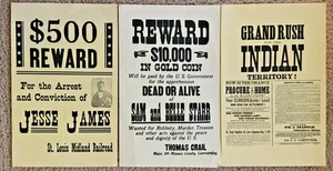 3 alte West Poster: JESSE JAMES, SAM & BELLE STARR, GRAND RUSH INDIAN TERRITORIUM - Bild 1 von 1