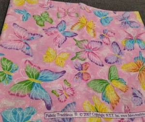 Fabric Traditions 2007 Fabric Glitter Pink Blue Purple Butterflies 36 X 44 New - Picture 1 of 5