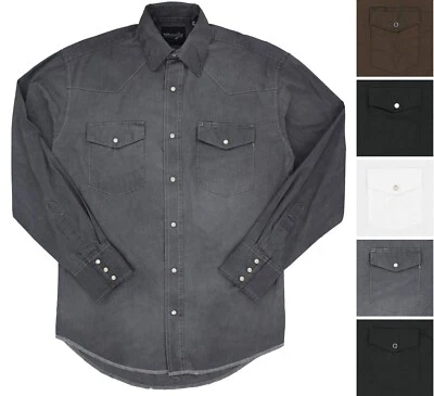 Wrangler Men's Western Shirt Pearl Snap Button Long Sleeve Front Button Pockets - Image 1 of 4