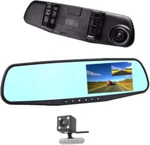 Espejo Retrovisor Con Camara Delantera & Trasera 3EN1 Coche Dash Cam Video DVR - Picture 1 of 12