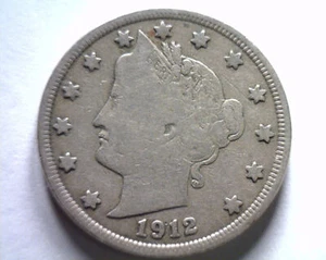 1912 LIBERTY NICKEL FINE+ F+ NICE ORIGINAL COIN BOBS COINS FAST 99c SHIPMENT - Picture 1 of 2