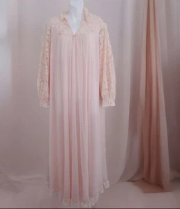 Camicia da notte vintage MONTALDO’S~ALICE MALOOF taglia M rosa pizzo maniche lunghe anni 60 - Foto 1 di 11