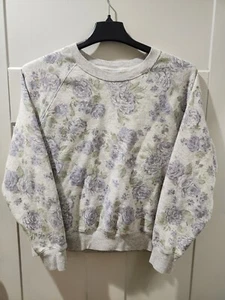 Womens Old Navy Floral Boxy Gray Cottoage Core Sweatshirt Size Large Euc - Picture 1 of 4