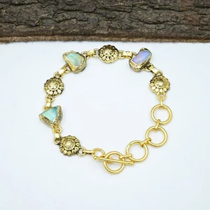 Äthiopischer Opal 18k vergoldet Galvanik Kette Armband 925 Silber Schmuck - Bild 1 von 4