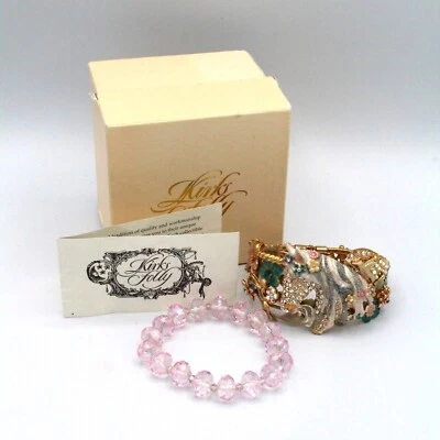 Brazalete Kirks Folly Unicornio Pastel Esmalte Floral con Cristales Tono Dorado Foto 1 de 4