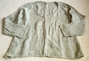 Womens Top-FLAX-green 100% linen textured lagenlook 'Throw It On' oversized-M - Picture 1 of 4
