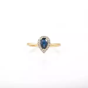 Solid 14K Gold Natural Blue Sapphire Diamonds Minimalist Dainty Ring - Picture 1 of 2