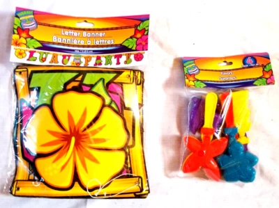 Luau Party Tiki Bar Letter Banner & Favors Hawaiian Wall Sign Party Decorations - Image 1 of 4