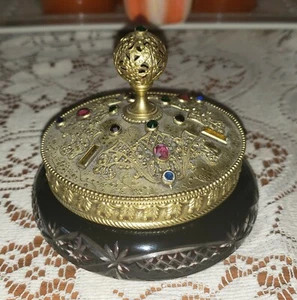 Antik mit Juwelen E & JB Empire Art Gold & Schnitt Böhmisches Glas Pulverglas - Bild 1 von 12