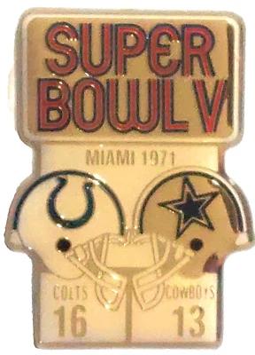 NFL Super Bowl V Miami 1971 Colts vs Cowboys Lapel Pin - Image 1 of 2