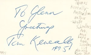 Thomas Keneally Australian Author Shindler Autographed Signed Index Card JSA COA - Picture 1 of 2