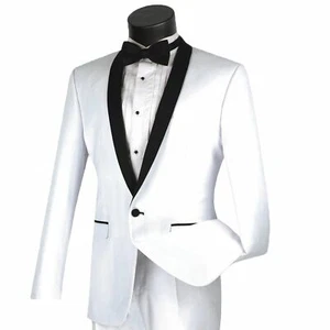 VINCI Men's White Shawl Collar One Button Slim Fit Formal Tuxedo Suit NEW - Picture 1 of 2