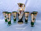 Czech bohemia crystal glass -  Green Wine set decorated gold and smalt 6+1