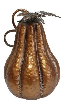 Calabaza Calabaza Cobre 14" Con Rama y Hojas, Acabado Antiguo, Nueva Foto 1 de 3