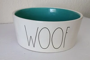 Rae Dunn Artisan Collection by Magenta WOOF Dog Water Food Bowl Blue Ivory - Picture 1 of 4