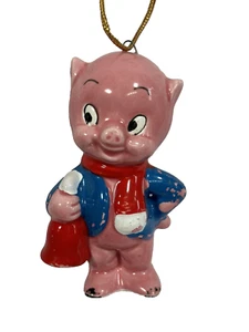 Adorno de Navidad 1979 de cerámica cerdo cerdo cerdo raro hecho en Japón Warner Bros - Imagen 1 de 7