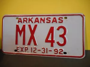1992 Arkansas Vehicle License Plate,Tag,United States #MX 43 - Bild 1 von 1