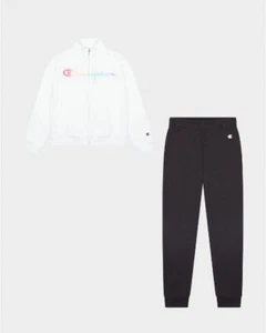 Tuta Bambina Champion in Cotone Garzato Full Zip Pantalone 404385 WHT Bianco - Foto 1 di 1