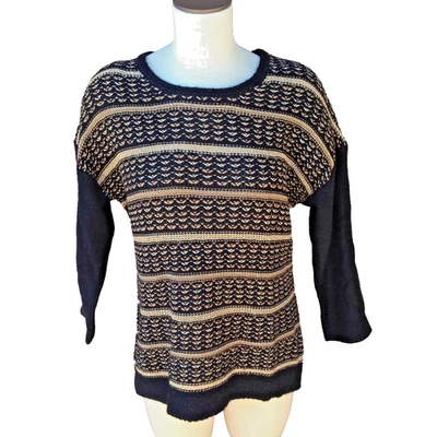 Suéter Coldwater Creek Mujer Mediano 10 12 Negro Dorado Metálico Dorado Rayas Foto 1 de 4