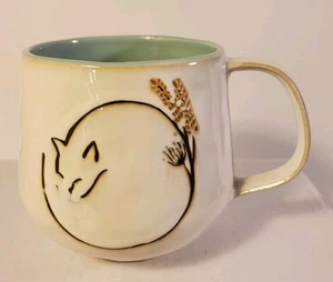 Anthropologie Amos schlafende Katze Kaffeebecher Teetasse türkis creme groß - Bild 1 von 12