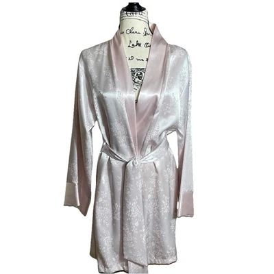 Jones New York Mujer L/XL Rosa Satinado Floral Manga Larga Bata Ligera con Cinturón Foto 1 de 4