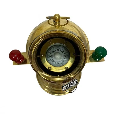 Brújula cardán náutica antigua de latón brújula de barco de colección con madera marina Foto 1 de 4