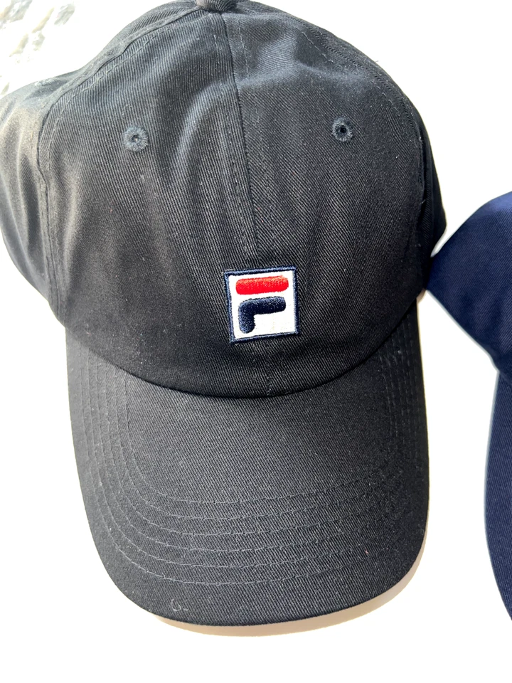 FILA Unisex Heritage F Box Logo Slouch Adjustable Strapback Baseball Hat (Black)