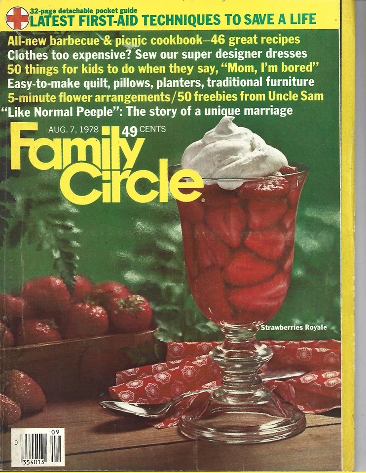 AUGUST 1978 FAMILY CIRCLE MAGAZINE FIRST AID TECHNIQUES BARBECUE PICNIC COOKBOOK Foto 1 de 1