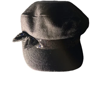 White House Black Market OSFM Wolle Viskose schwarz Zeitungsjungenmütze Pailletten - Bild 1 von 10