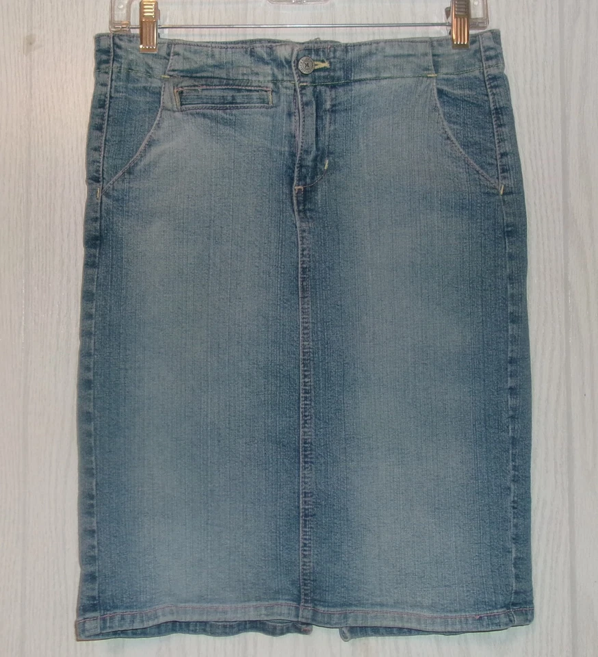 Falda lápiz vaquera vintage azul asfalto 5 JR. bolsillos leve angustia usada en excelente estado Foto 1 de 4
