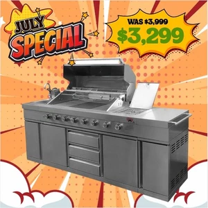 Bull BBQ Stainless Steel Outdoor Kitchen Large 8 Burner With Sink and Rotisserie - Picture 1 of 12